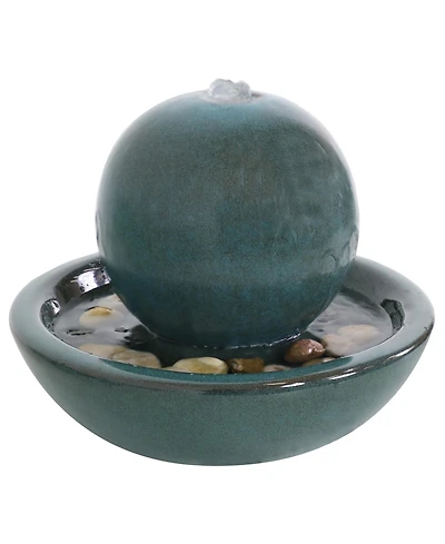 Indoor Home Decorative Smooth Glazed Ceramic Orb Tabletop Water Fountain Feature - 7" - Teal