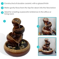 Indoor Home Decorative Glazed Smooth Ceramic Tiered Vessels Tabletop Water Fountain - 10" - Brown