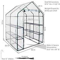 Outdoor Portable Growing Rack Grandeur Mini Walk-In Greenhouse with Roll-Up Door - 4 Shelves - Clear