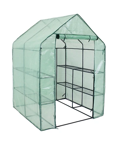 Portable Outdoor Grandeur Walk-In Greenhouse with 4 Steel Wire Shelves and Roll-Up Door - Green