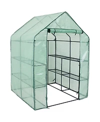 Portable Outdoor Grandeur Walk-In Greenhouse with 4 Steel Wire Shelves and Roll-Up Door - Green