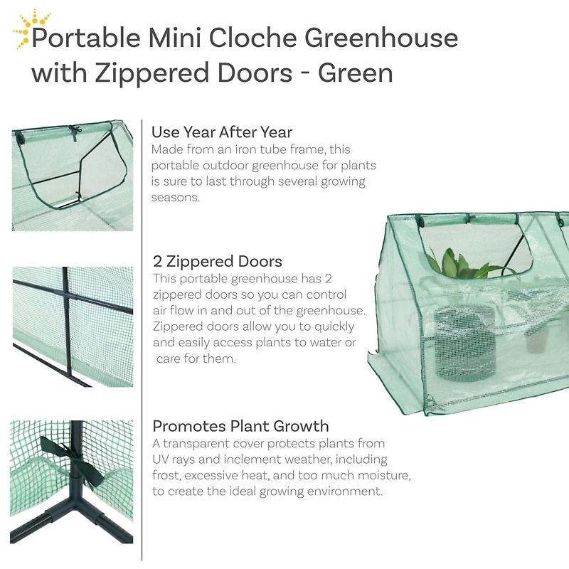 Outdoor Portable Mini Cloche Greenhouse with Zipper Doors