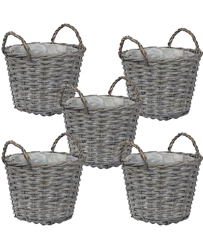 5-Piece Wicker Planter Basket Set with Handles - Plastic Lined Containers - For Indoor Use Only - Willow Wicker Construction with Steel Wire Frame