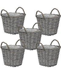 5-Piece Wicker Planter Basket Set with Handles - Plastic Lined Containers - For Indoor Use Only - Willow Wicker Construction with Steel Wire Frame