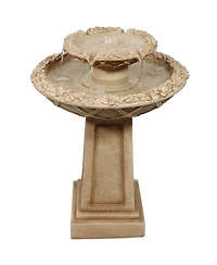 28"H Electric Polyresin 2-Tier Beveled Flower Outdoor Bird Bath Water Fountain