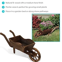 Wooden Decorative Wheelbarrow Planter for Patio, Lawn and Garden - 35" W x 10.25" D x 12" H - Brown