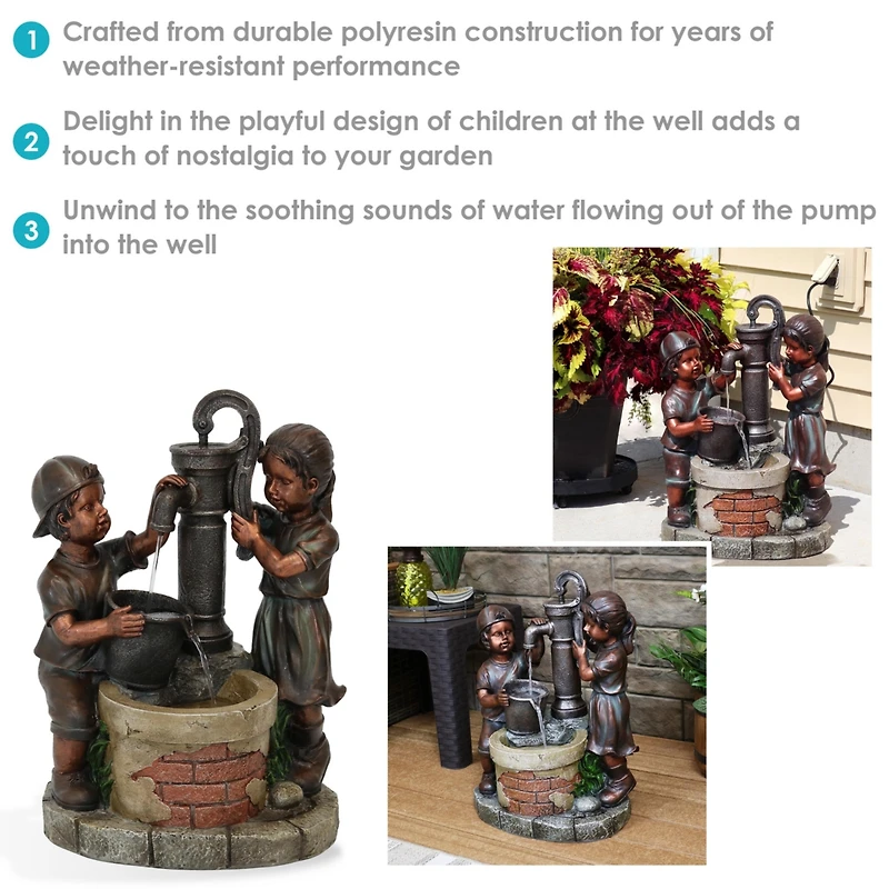 Sunnydaze Decor 24-Inch Jack and Jill at Farmhouse Pump Outdoor Water Fountain - Electric Submersible Pump with Adjustable Flow