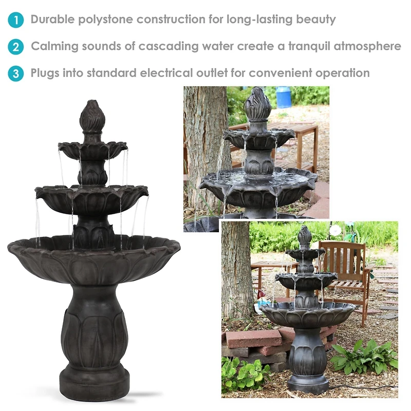 46"H Electric Polystone 3-Tier Classic Tulip Outdoor Water Fountain