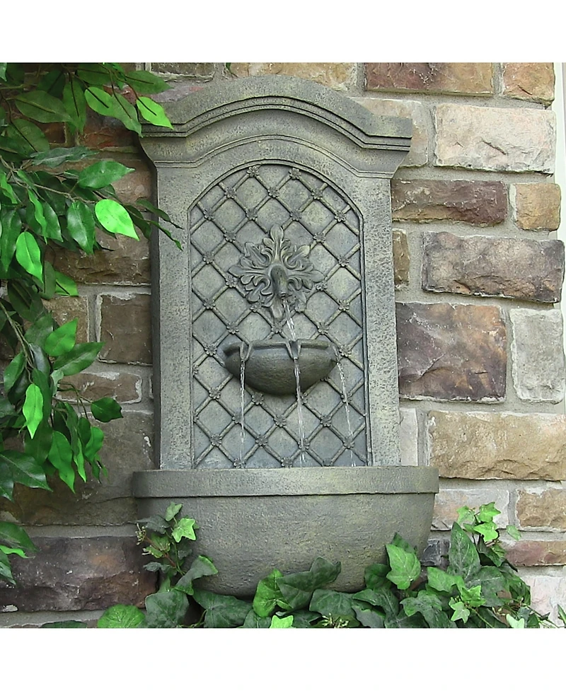 Sunnydaze Decor Rosette Leaf 31-Inch Polystone Outdoor Wall Water Fountain - Electric Submersible Pump - Limestone Stone Finish