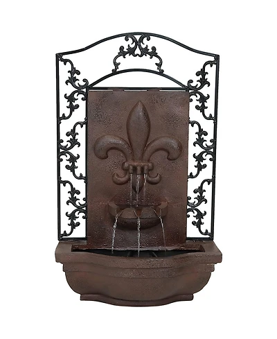 Sunnydaze Decor French Lily 33-Inch Polystone Outdoor Solar Wall Fountain - Iron Finish