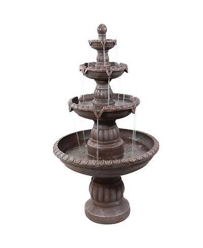 Mediterranean 49-Inch 4-Tiered Outdoor Water Fountain - Electric Submersible Pump - Fiberglass and Resin