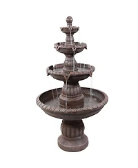 Mediterranean 49-Inch 4-Tiered Outdoor Water Fountain - Electric Submersible Pump - Fiberglass and Resin
