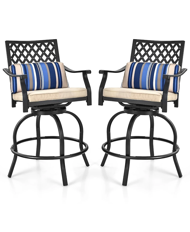 Costway Set of 2 Patio Swivel Bar Stool Chairs Cushioned Pillow