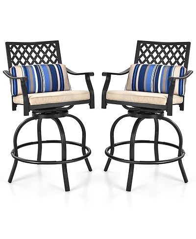 Costway Set of 2 Patio Swivel Bar Stool Chairs Cushioned Pillow