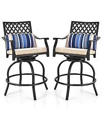Costway Set of 2 Patio Swivel Bar Stool Chairs Cushioned Pillow