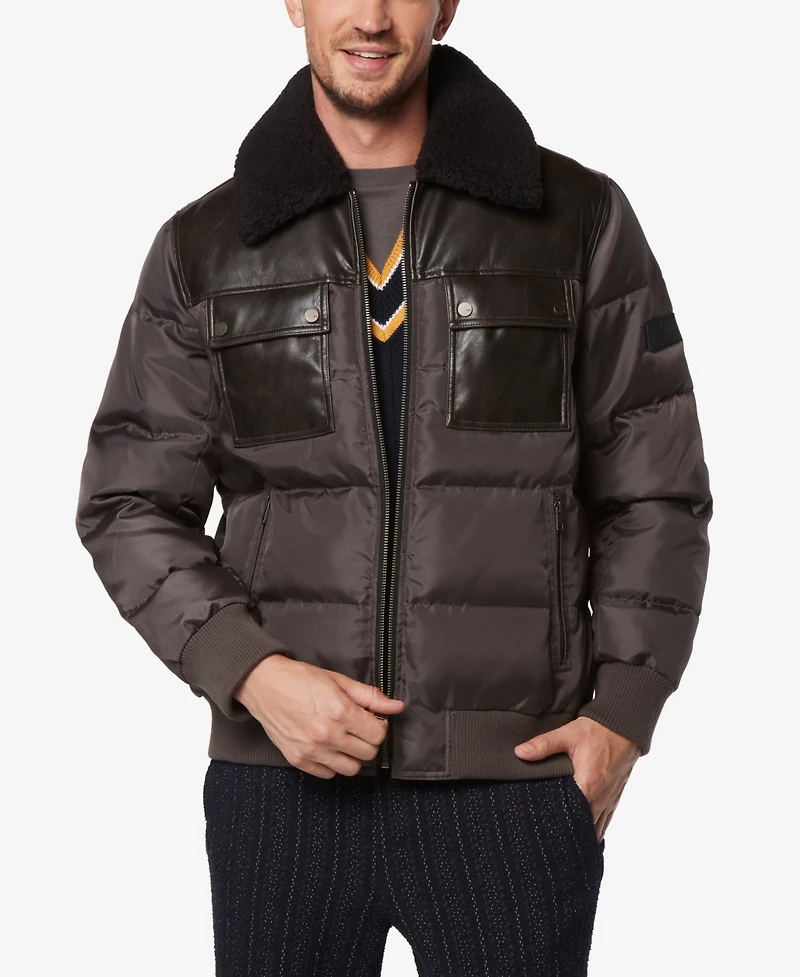 Marc New York Men's Beaumont Aviator Puffer with Faux Leather Trim
