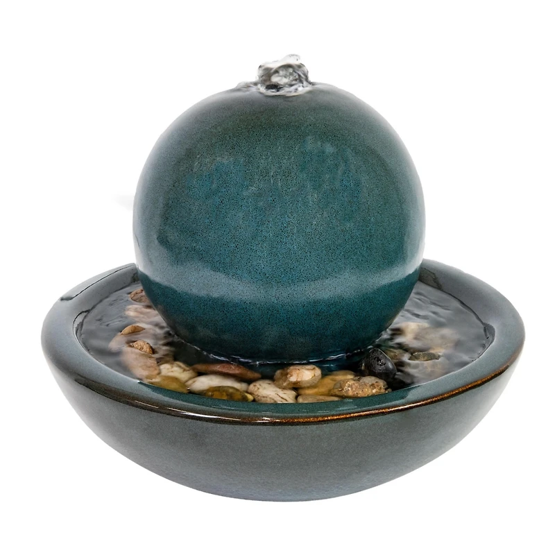 Indoor Home Decorative Smooth Glazed Ceramic Orb Tabletop Water Fountain Feature - 7"