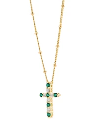Lab-Grown Emerald (1/4 ct. t.w.) & Lab-Grown White Sapphire (1/3 ct. t.w.) Cross Pendant Necklace in 14k Gold-Plated Sterling Silver, 16" + 2" extende