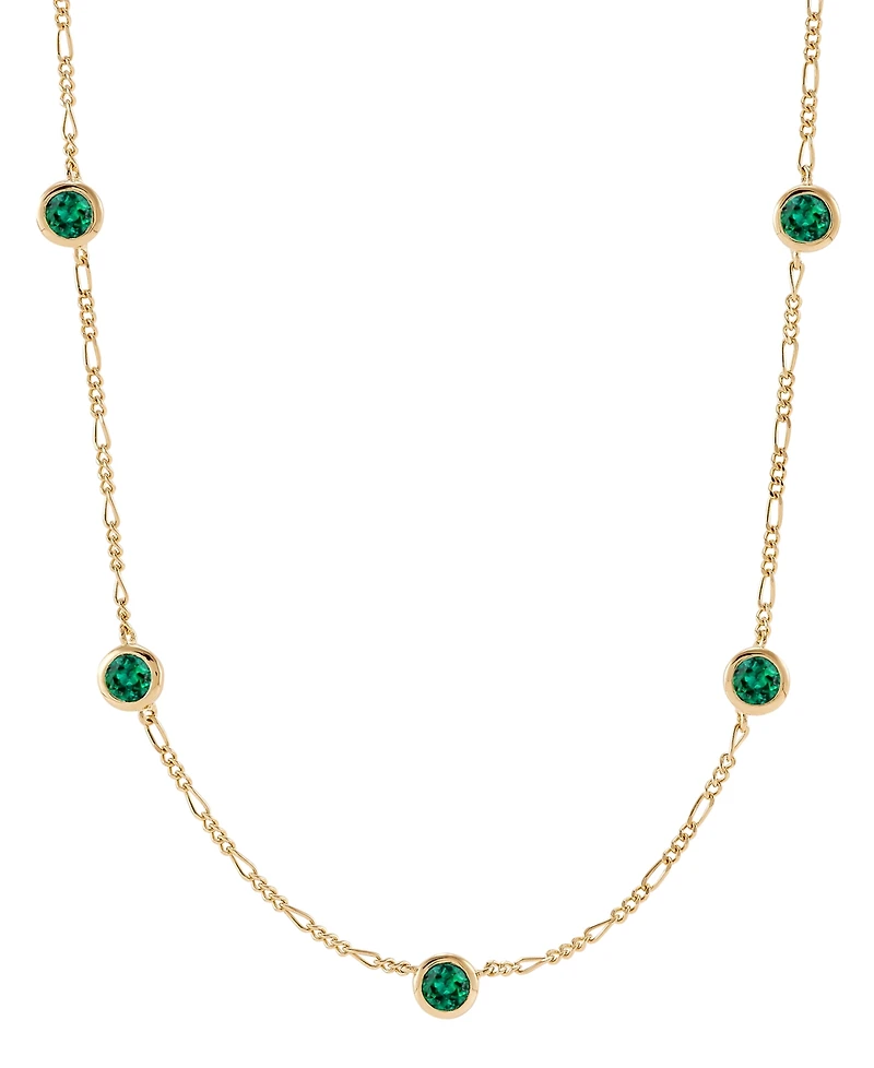 Lab-Grown Emerald Station Figaro Collar Necklace (1-1/5 ct. t.w.) in 14k Gold-Plated Sterling Silver, 16" + 2" extender