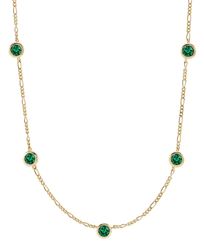 Lab-Grown Emerald Station Figaro Collar Necklace (1-1/5 ct. t.w.) in 14k Gold-Plated Sterling Silver, 16" + 2" extender