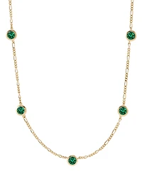Lab-Grown Emerald Station Figaro Collar Necklace (1-1/5 ct. t.w.) in 14k Gold-Plated Sterling Silver, 16" + 2" extender