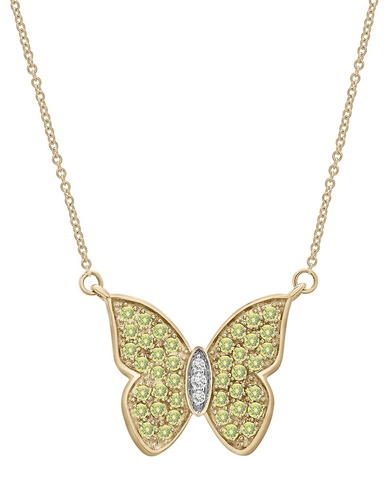 Garnet (1-1/5 ct. t.w.) & White Topaz (1/10 ct. t.w.) Butterfly 17" Pendant Necklace in 14k Gold-Plated Sterling Silver (Also in Peridot)