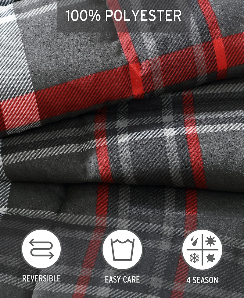 Closeout! Eddie Bauer Willow Plaid Microsuede Reversible Comforter Set, King