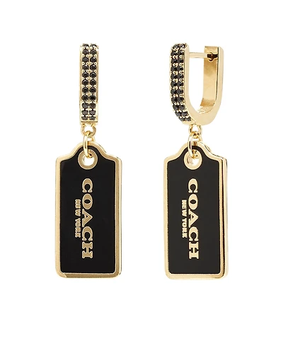 Coach Women's Signature Hangtag Huggies Earrings