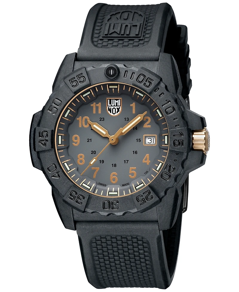 Luminox Men's Swiss Navy Seal Military Dive Gold Black Rubber Strap Watch 45mm