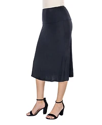 24seven Comfort Apparel A Line Elastic Waist Knee Length Skirt