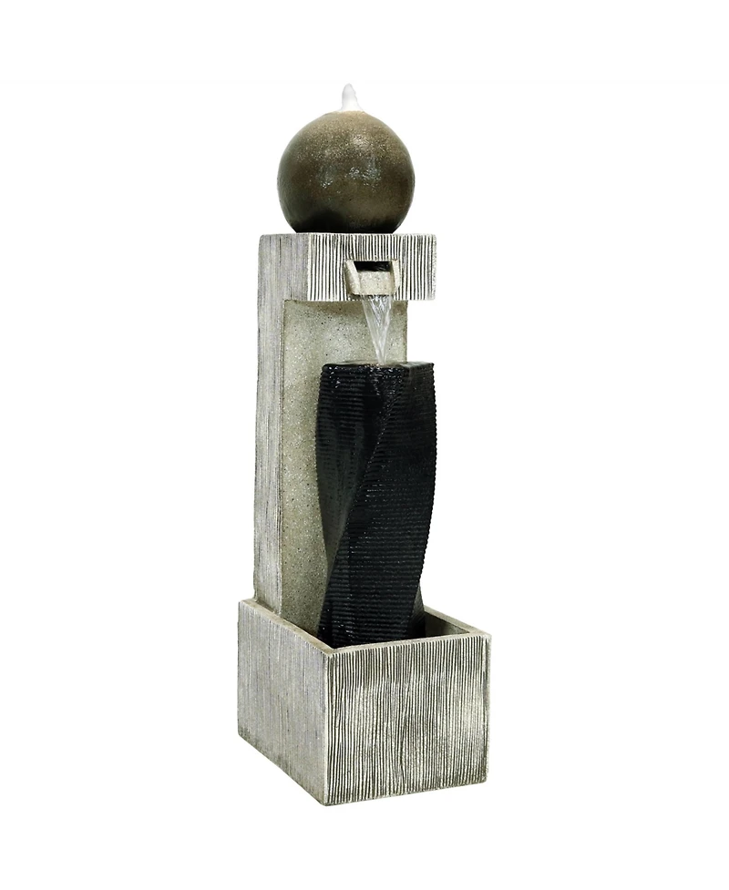 35"H Electric Polyresin Modern Artistry Column Outdoor Water Fountain with Led Lights