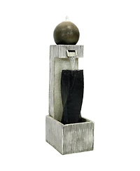 35"H Electric Polyresin Modern Artistry Column Outdoor Water Fountain with Led Lights