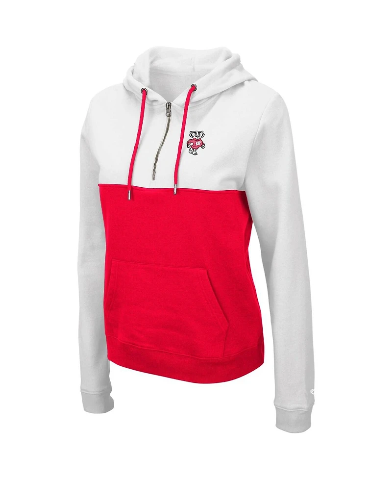 Women's Colosseum White, Red Wisconsin Badgers Aidan Half-Zip Hoodie