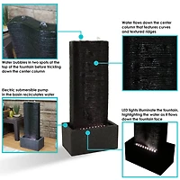 31"H Electric Polyresin Rippling Tower Column Outdoor Water Fountain with Lights