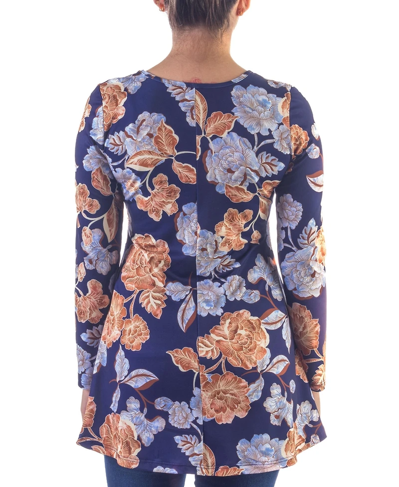 24seven Comfort Apparel Women's Long Sleeve V-Neck Tunic Top
