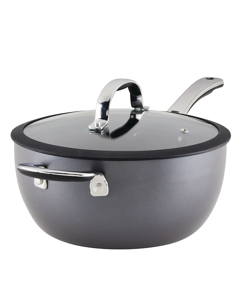 Rachael Ray Cook + Create Hard Anodized Nonstick Saucier with Lid and Helper Handle, 4.5 Quart