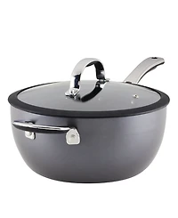 Rachael Ray Cook + Create Hard Anodized Nonstick Saucier with Lid and Helper Handle, 4.5 Quart