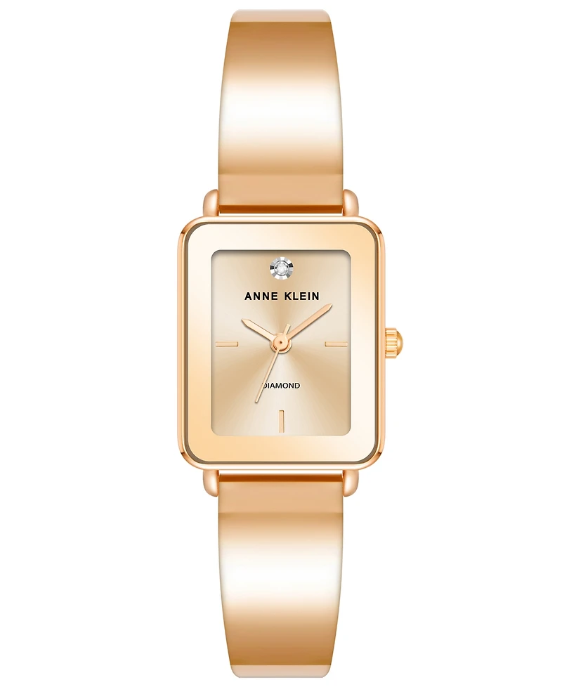 Anne Klein Women's Rose Gold-Tone Solid Bangle Watch, 22X27mm