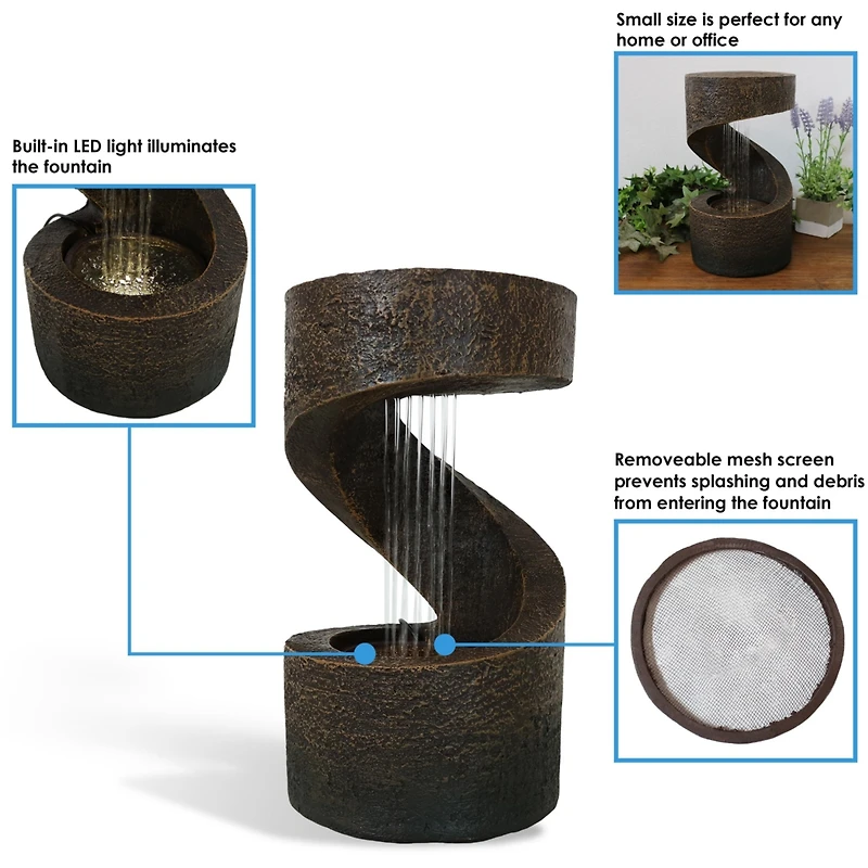 Indoor Contemporary Decorative Polyresin Winding Showers Tabletop Water Fountain with Led Lights - 13"
