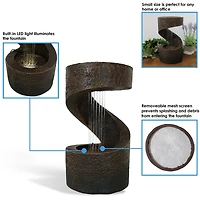 Indoor Contemporary Decorative Polyresin Winding Showers Tabletop Water Fountain with Led Lights - 13"
