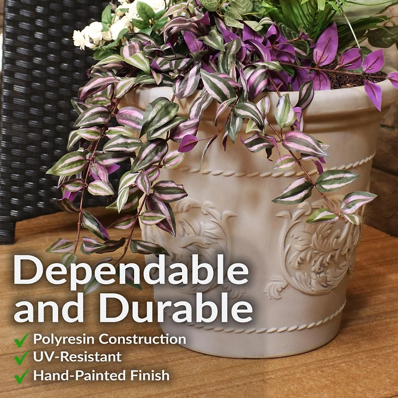 Indoor/Outdoor Patio, Garden, or Porch Weather-Resistant Double-Walled Arabella Flower Pot Planter