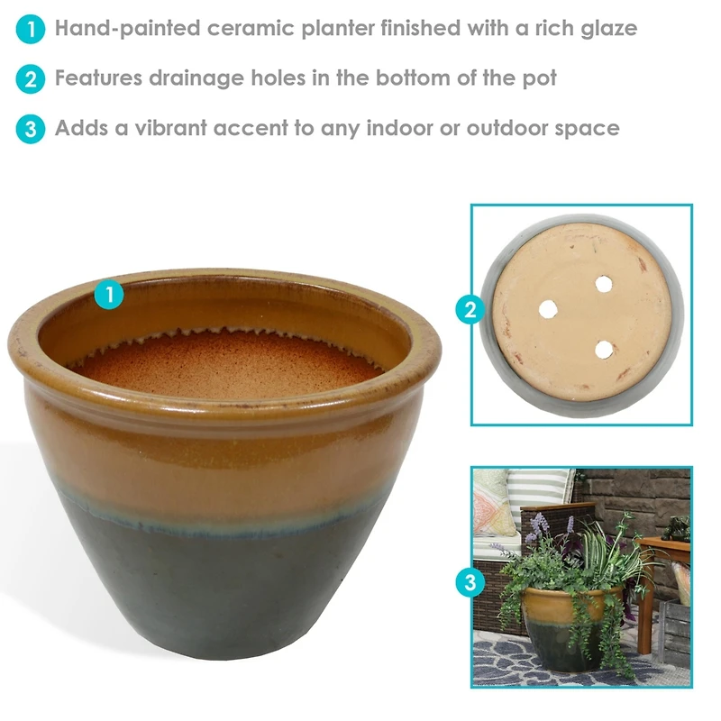 Chalet Outdoor/Indoor High-Fired Glazed Uv- and Frost-Resistant Ceramic Planter with Drainage Holes