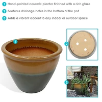 Chalet Outdoor/Indoor High-Fired Glazed Uv- and Frost-Resistant Ceramic Planter with Drainage Holes
