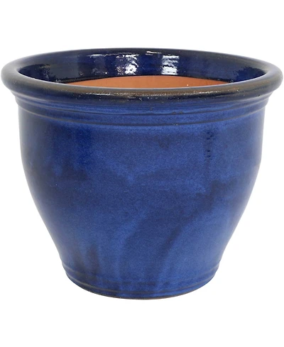 Large Ceramic Planter - Indoor or Outdoor Plant Pot with Drainage Holes - Imperial Blue Glaze Finish - 18" - Studio