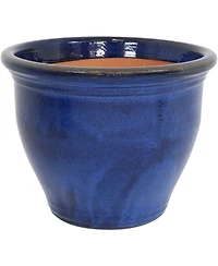 Large Ceramic Planter - Indoor or Outdoor Plant Pot with Drainage Holes - Imperial Blue Glaze Finish - 18" - Studio