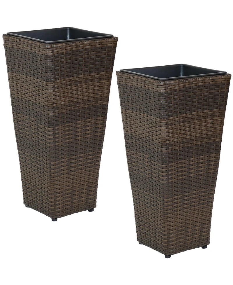 Modern Decorative Standing Square Polyrattan Planter Containers - Brown