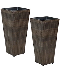 Modern Decorative Standing Square Polyrattan Planter Containers - Brown