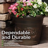 Indoor/Outdoor Patio, Garden, or Porch Weather-Resistant Double-Walled Arabella Flower Pot Planter - 16" - Rust Finish