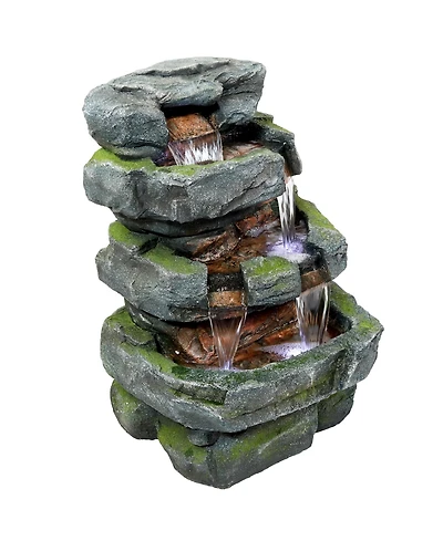 Sunnydaze Decor 23-Inch Stone Waterfall Polyresin and Fiberglass Outdoor Tiered Fountain with Led Lights
