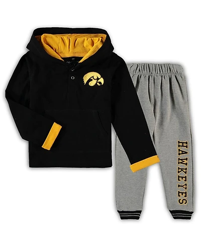 Toddler Boys Colosseum Black, Heathered Gray Iowa Hawkeyes Poppies Hoodie and Sweatpants Set